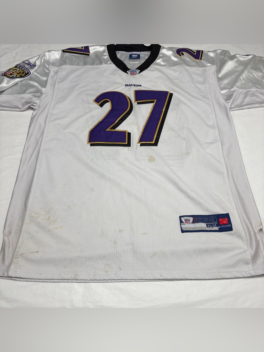 Ray Rice #27 Reebok Jersey Baltimore Ravens White Men’s 52 XXL Stained